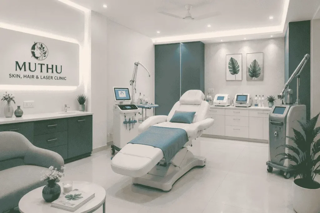 Modern skin and hair clinic interior in Mogappair Chennai